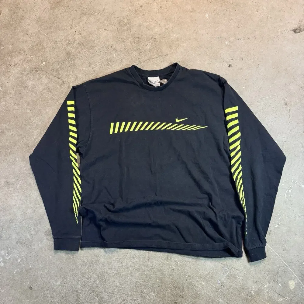 Vintage Nike Long Sleeve T Shirt Mens Medium M Black 90s 2000s Style Hip Hop
